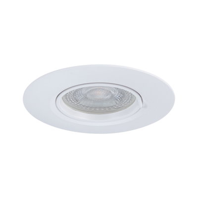Round white recessed spotlight made of plastic with clear glass and LED light source for ceiling lighting