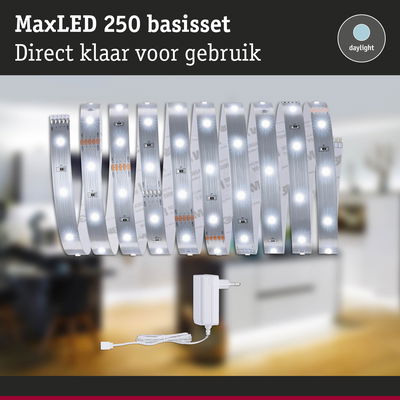 MaxLED 250 LED-strip met adapter in wit, daglichtkleur voor eenvoudige kamer verlichting