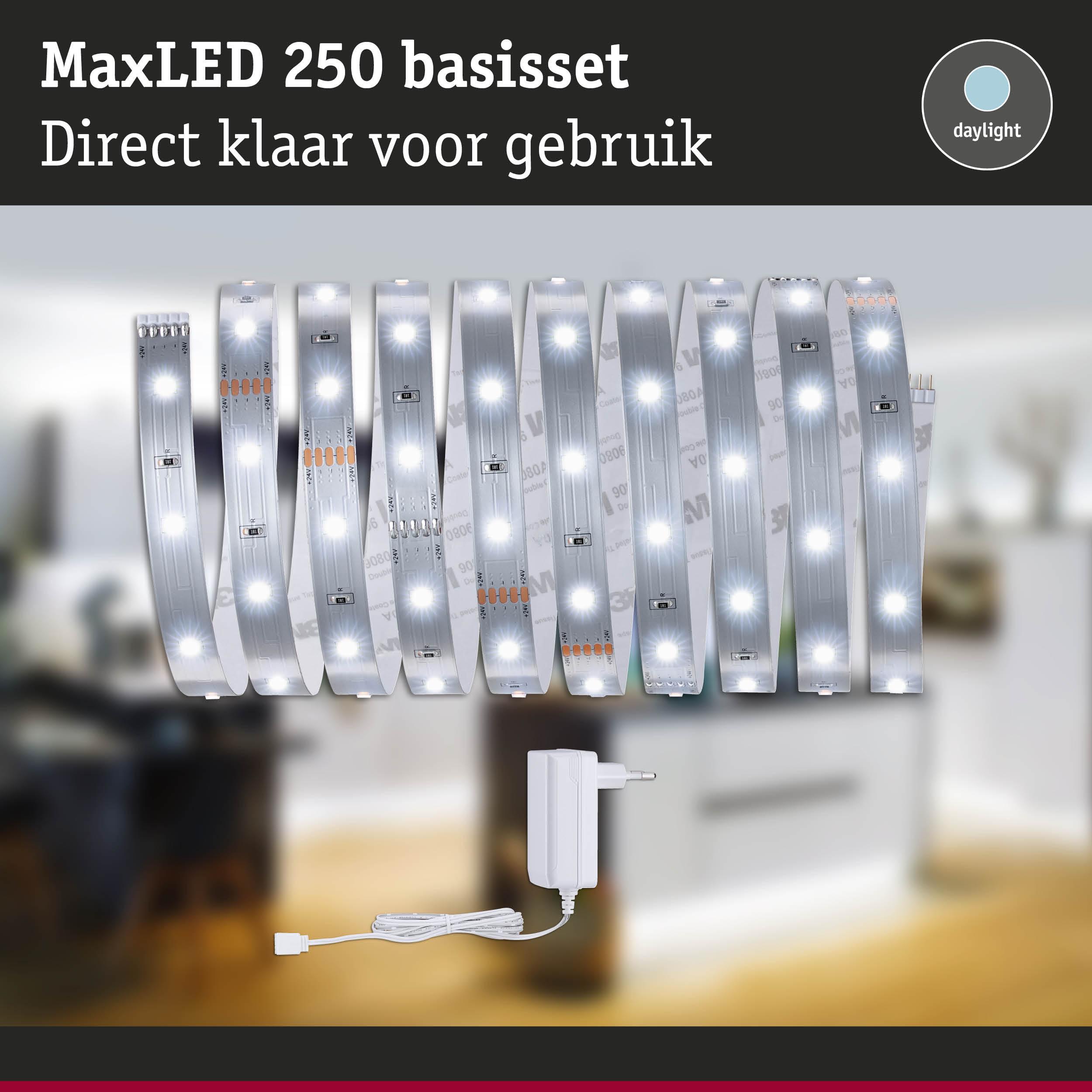 MaxLED 250 LED-strip met adapter in wit, daglichtkleur voor eenvoudige kamer verlichting