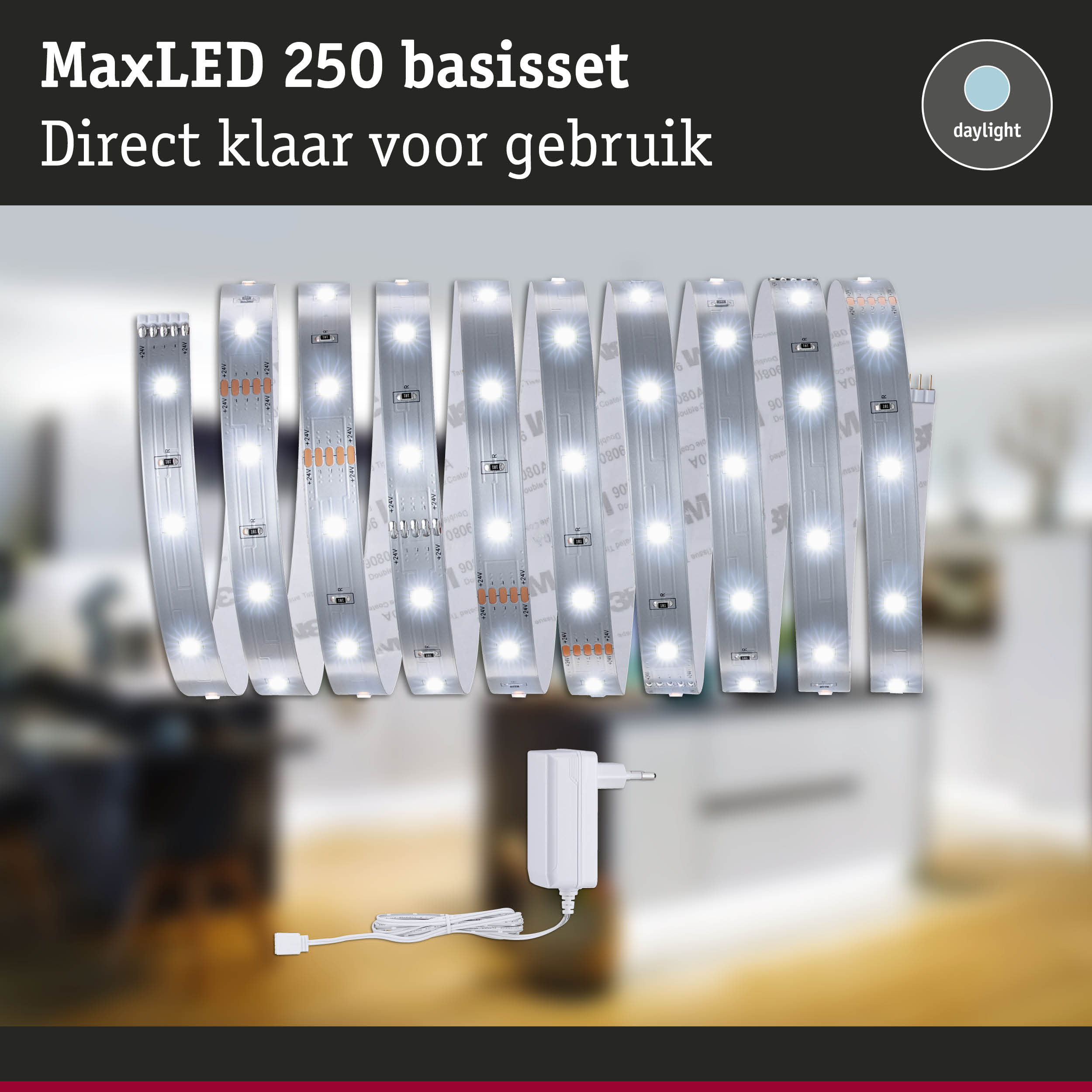 MaxLED 250 basisset met flexibele witte LED-strips en adapter, daglicht wit licht