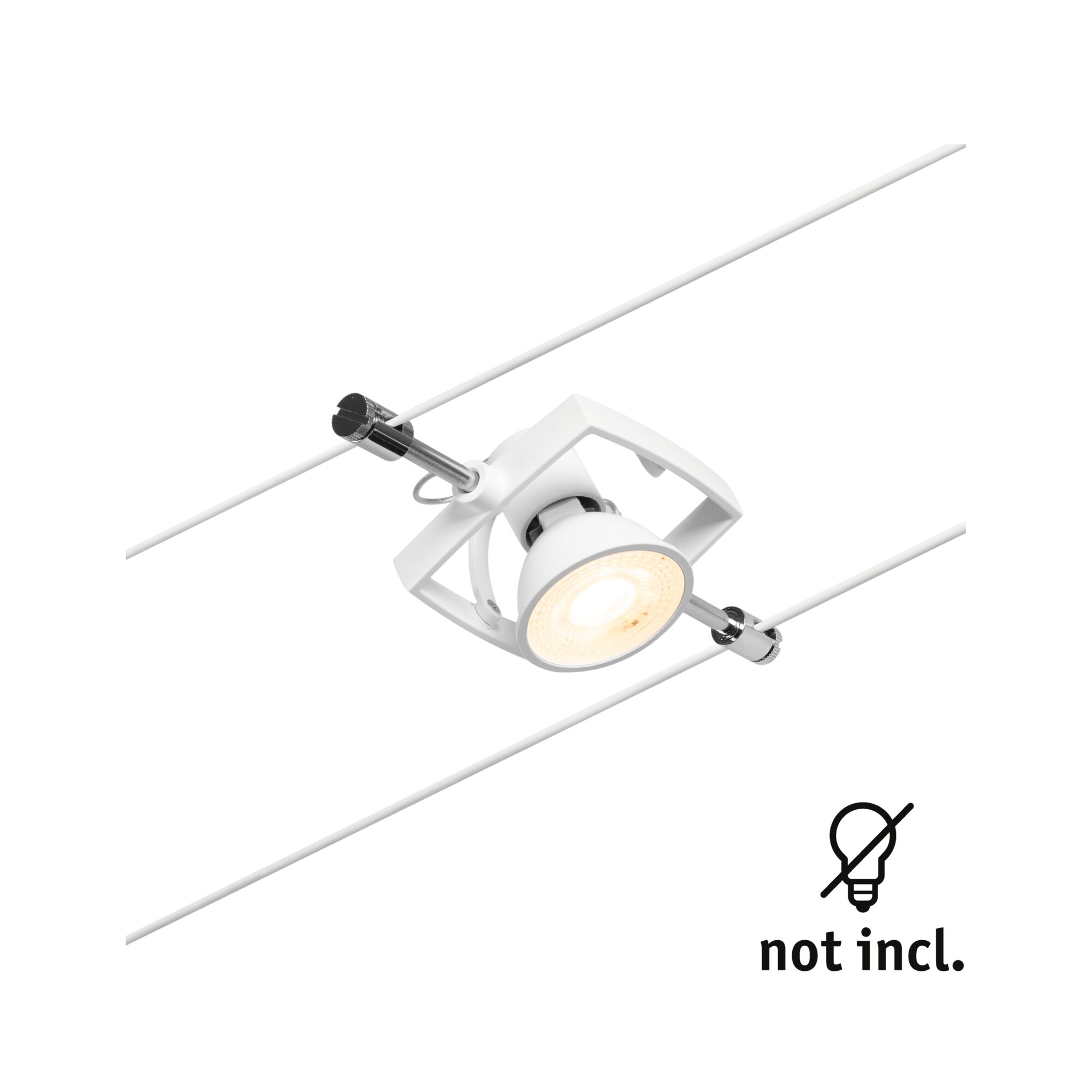 Weißer LED-Seilstrahler aus Metall mit verstellbarem Spot für moderne Beleuchtung ohne Leuchtmittel
