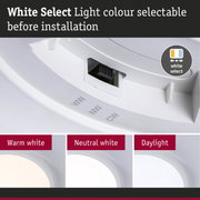 White light with selectable colour temperature before installation, warm white, neutral white, daylight