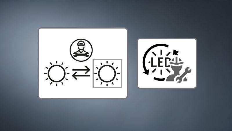 Icon illustrating professional replacement of LED light sources by experts.