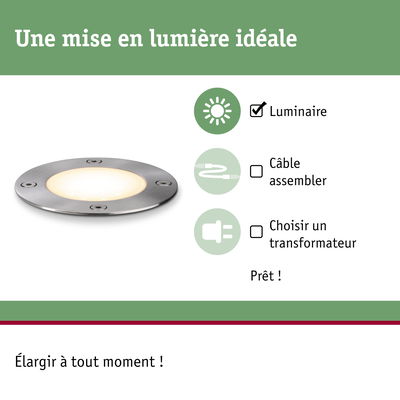 Luminaire encastré rond en acier inoxydable avec lumière blanche chaude pour éclairage extérieur