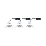 Three white LED recessed spotlights with black cables and mounting clips for ceiling installation, modern lighting