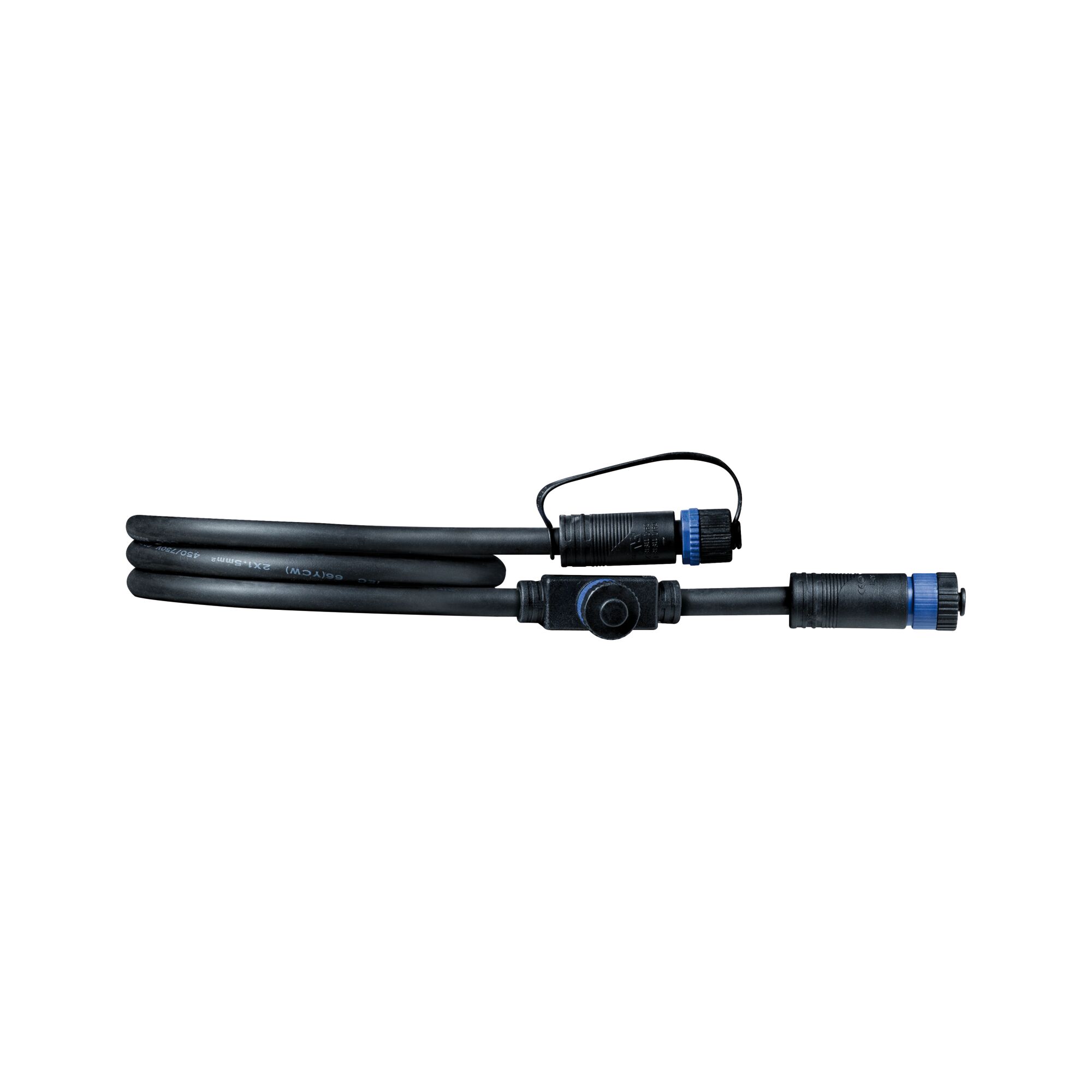 Câble de connexion noir avec connecteurs bleus et interrupteur intégré pour systèmes d'éclairage LED