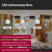 Witte LED-inbouwlamp Nova met verwisselbare LED-coin en inbouwdiepte van 45 mm