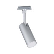 Modern silver metal LED spotlight for track systems, energy-efficient indoor lighting solution