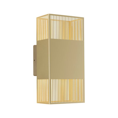 Moderner goldfarbener Metall-Wandleuchter mit vertikalen Streifen und warmweißem Licht
