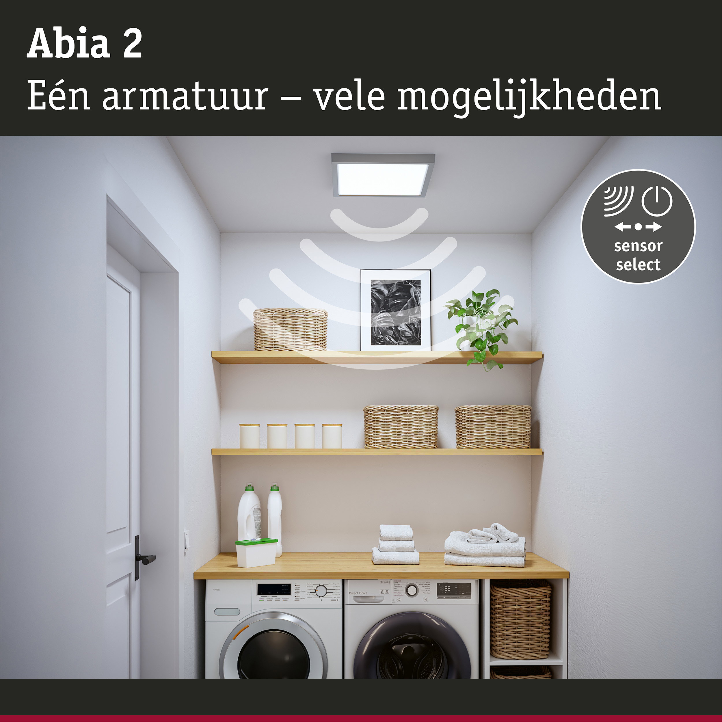 LED-paneel Abia 2 White Select Schemergestuurde bewegingsmelder (HF) hoekig 400x400mm 16W 1400lm White Select Chroom mat