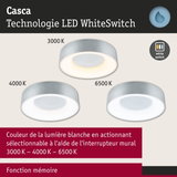 Plafonnier LED Casca argenté avec lumière blanche réglable 3000K, 4000K, 6500K pour éclairage intérieur
