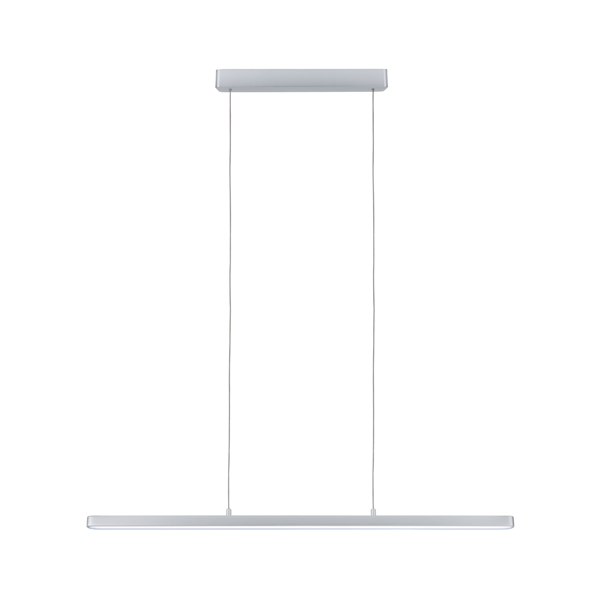 Schlanke weiße LED-Pendelleuchte aus Metall mit minimalistischem Design für moderne Innenräume