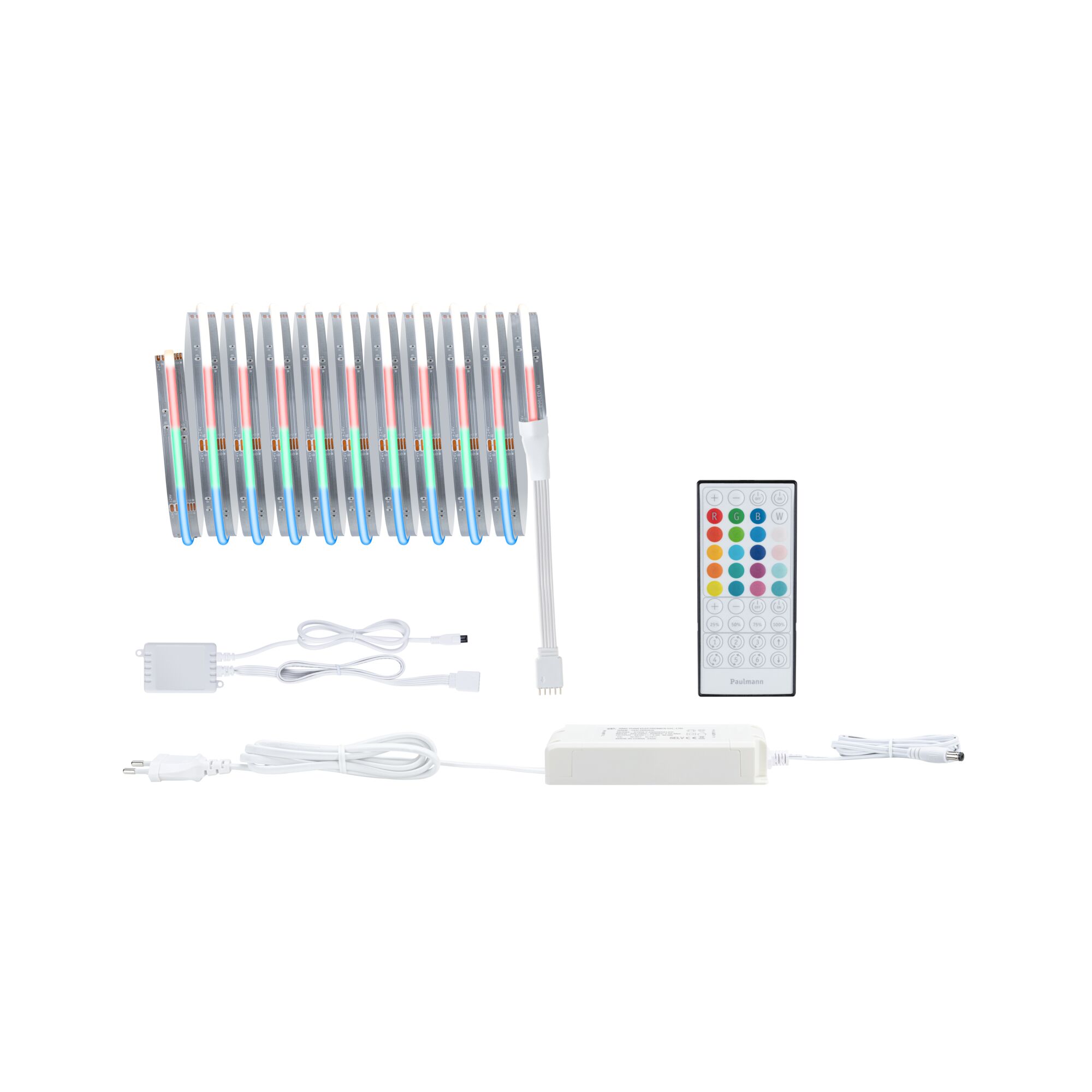 MaxLED 1000 Strip LED Kit de base COB 3m RGBW 27W 1038lm/m RGBW+ 60VA Bande LED RGB avec télécommande et alimentation blanche pour éclairage coloré polyvalent