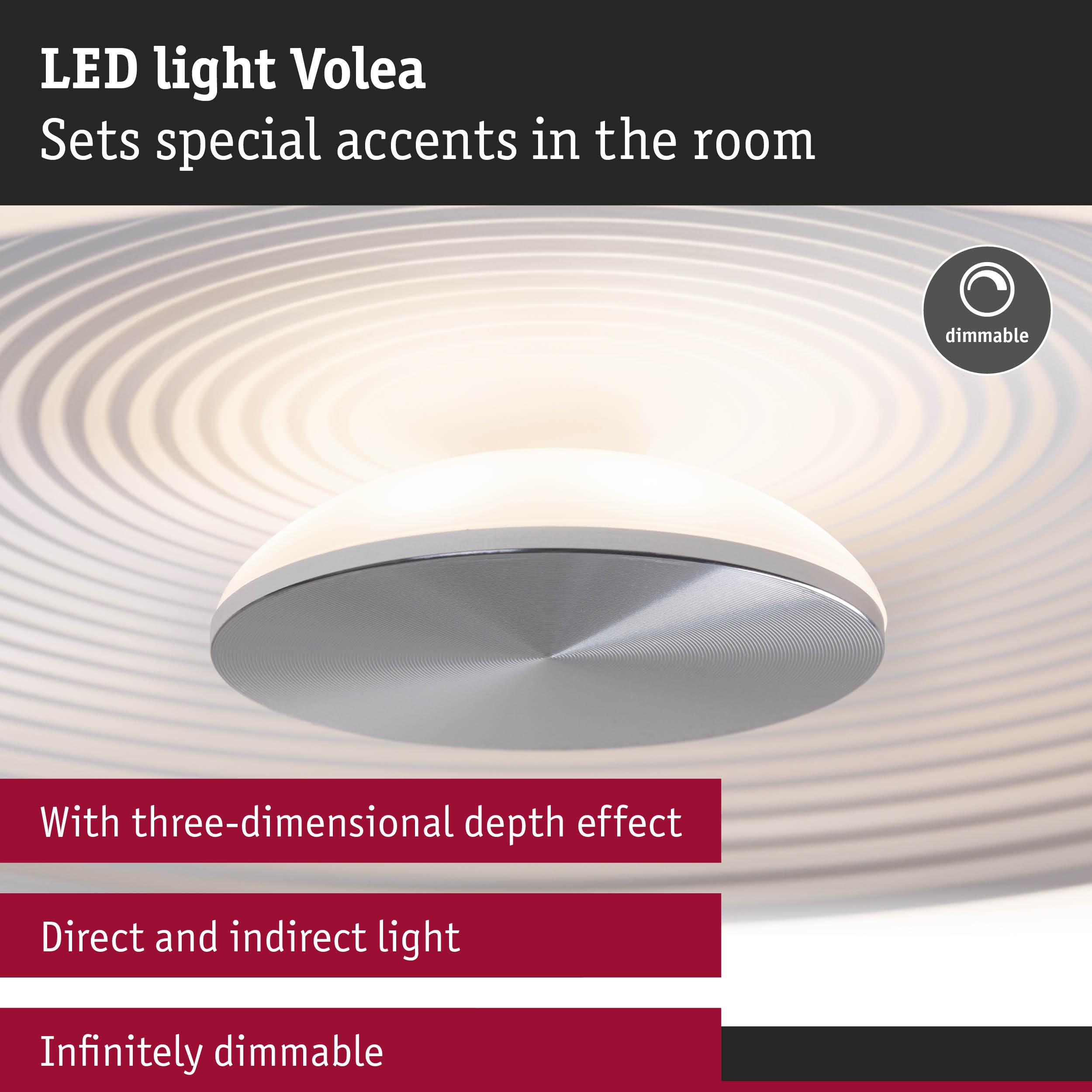 LED ceiling light Volea with 3D depth effect and dimmable direct and indirect light in white and metal
