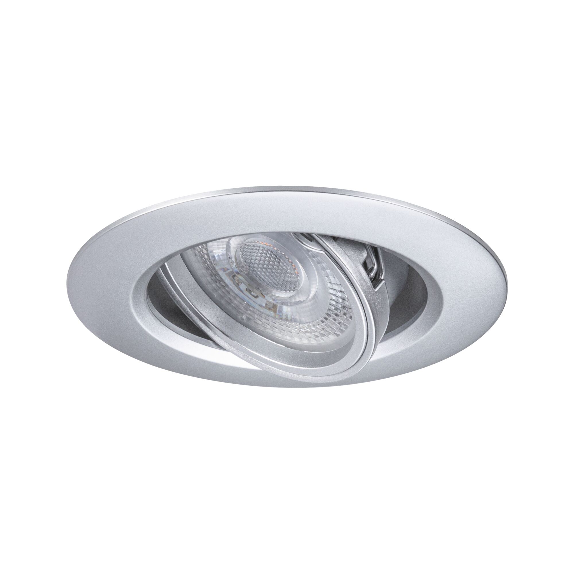 Runder Einbaustrahler aus silbernem Aluminium mit schwenkbarem LED-Spot für Wohnräume