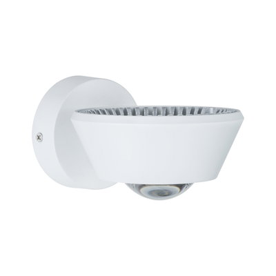Modern white metal LED wall spotlight with clear glass and cooling fins for indoor lighting