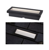 Black metal LED recessed floor light with rectangular design and warm white illumination for outdoor use