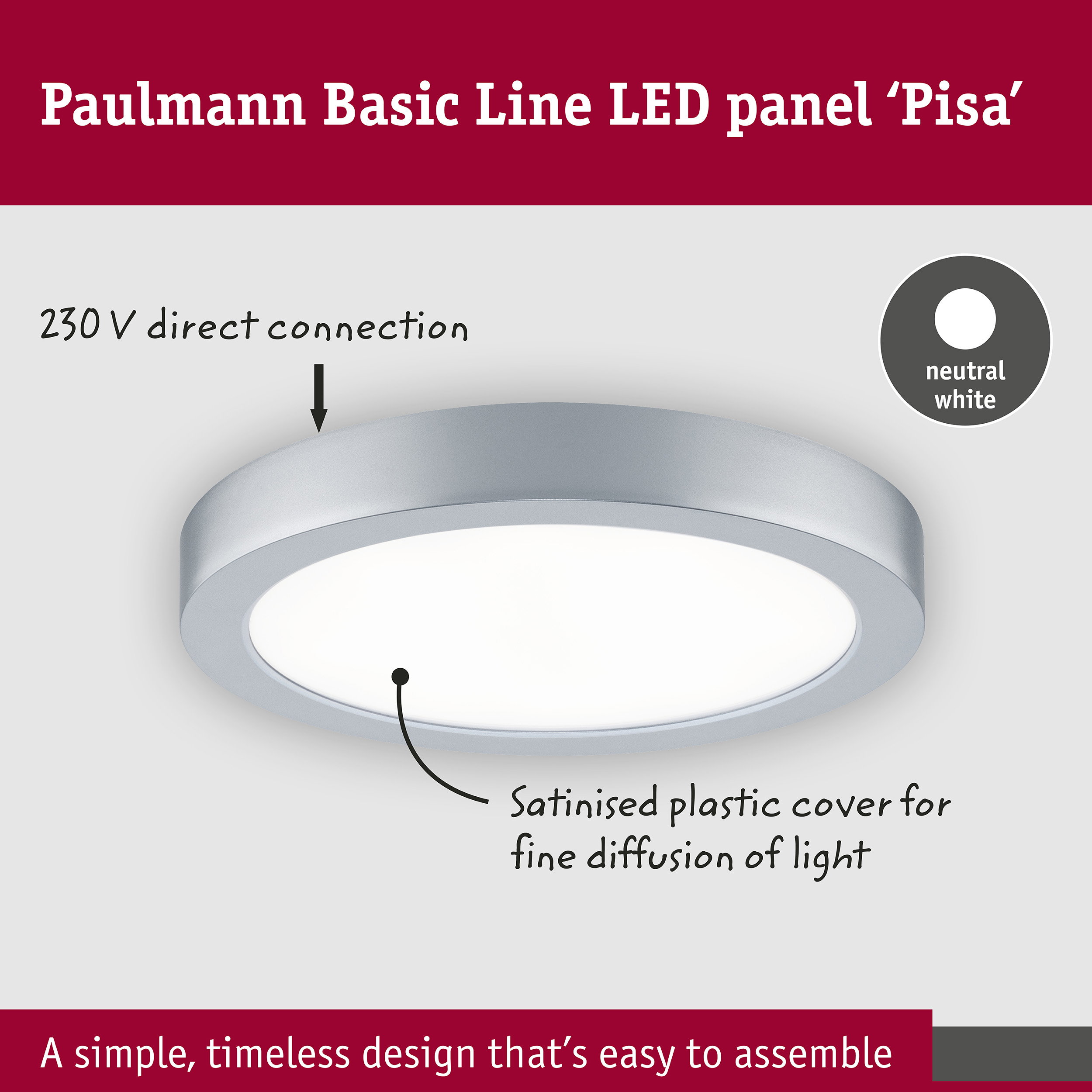 LED Panel Pisa 4000K 290mm 1800lm 17W Chrome matt