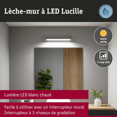 Lèche-mur LED Lucille blanc chaud avec variateur 3 niveaux pour éclairage de miroir de salle de bain