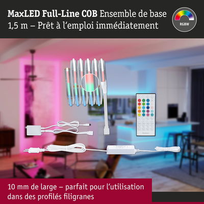 Bande LED MaxLED Full-Line COB 1,5 m avec télécommande et alimentation pour éclairage RGBW.