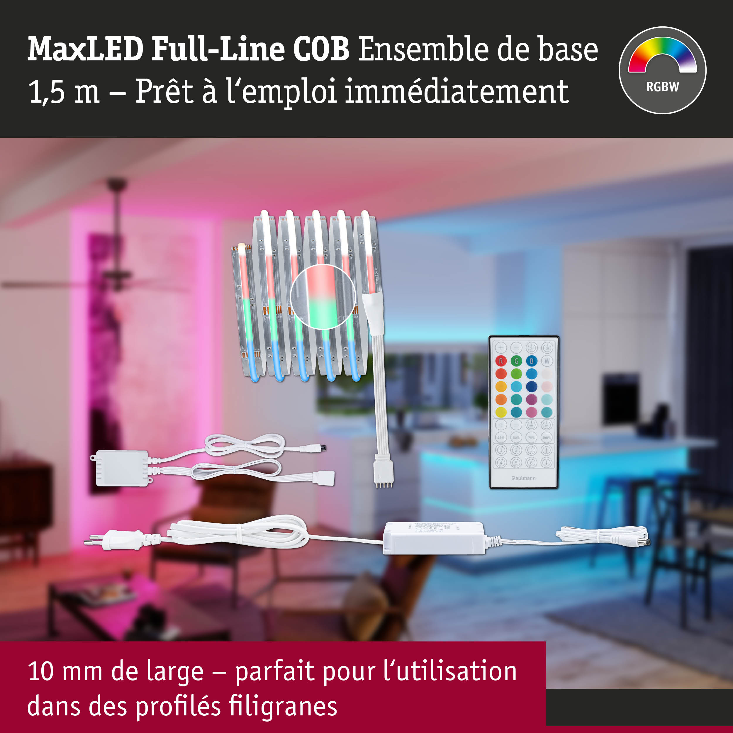 Ensemble MaxLED Full-Line COB 1,5 m avec télécommande pour éclairage RGBW