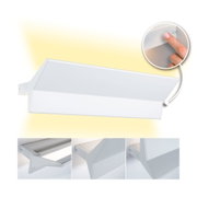 Weiße LED-Wandleuchte aus Metall mit integriertem Schalter und warmweißem Licht für Wohnräume.