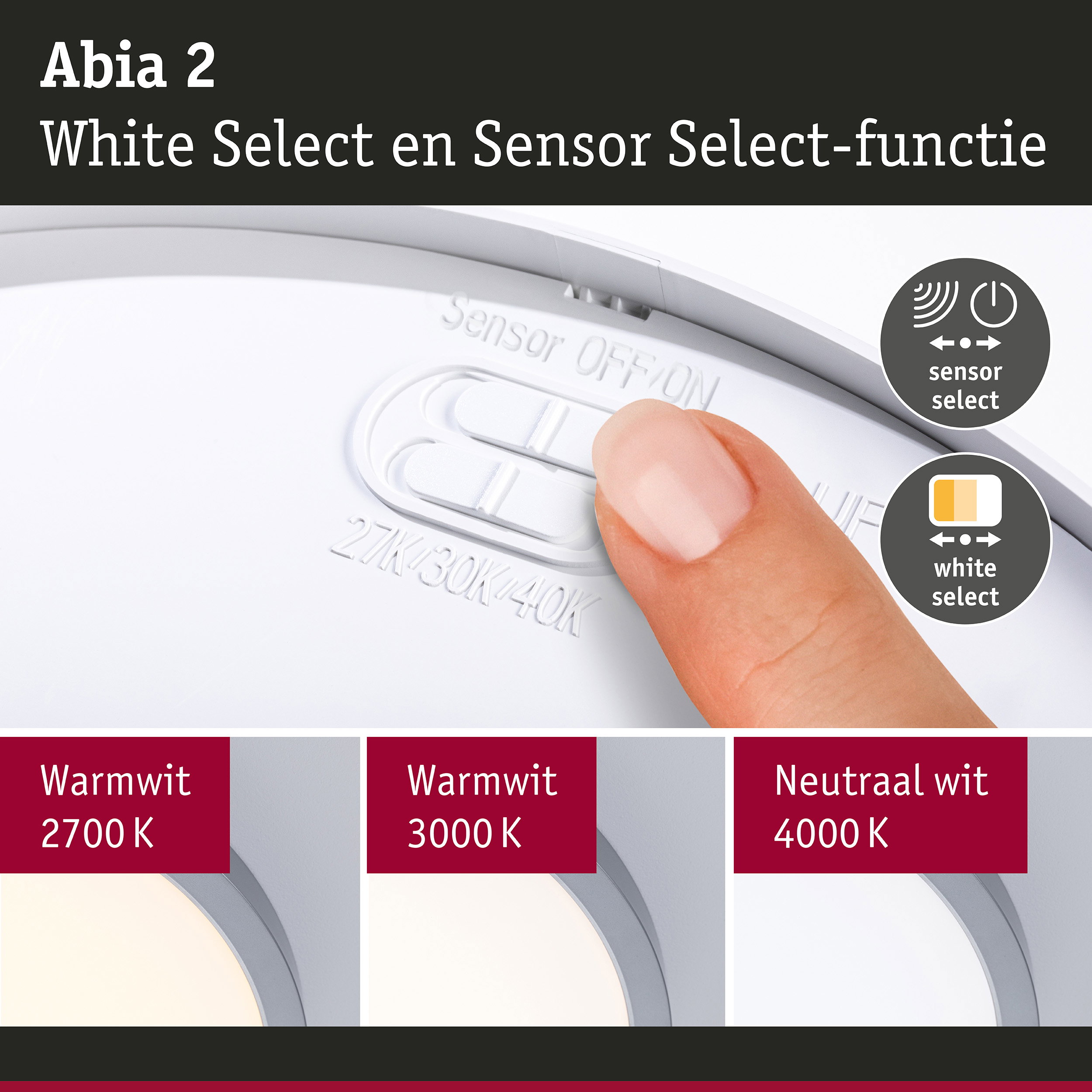 LED-paneel Abia 2 White Select Schemergestuurde bewegingsmelder (HF) rond 400mm 16W 1400lm White Select Chroom mat