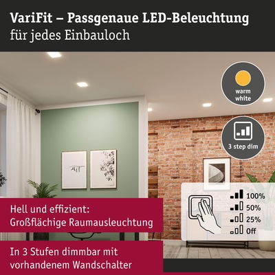 VariFit LED-Einbauleuchten in warmweiß mit 3-Stufen-Dimmung für effiziente Raumbeleuchtung.