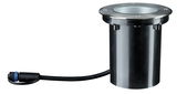 Round recessed spotlight in black plastic with stainless steel rim and cable for outdoor lighting