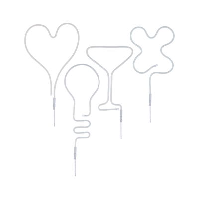 Hvide LED-neonlys formet som hjerte, pære, cocktailglas og sommerfugl til dekorativ belysning.