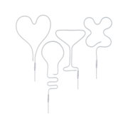 Weiße LED-Neonlichter in Herz-, Glühbirnen-, Cocktail- und Schmetterlingsform für dekorative Beleuchtung.