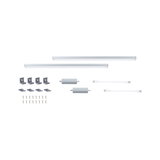 Two white LED strips with mounting clips, screws, and connectors for versatile lighting setup
