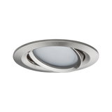 Spot rond en acier inoxydable brossé avec diffuseur blanc pour éclairage LED encastré moderne.