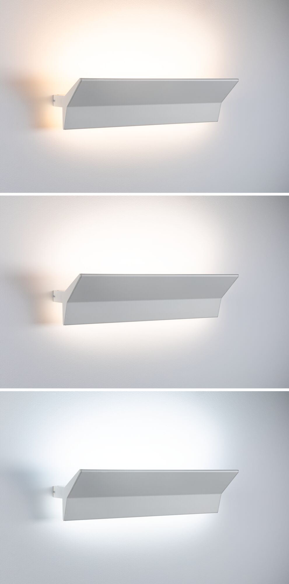 Modern white metal wall lamp with adjustable light for warm and cool ambiance lighting