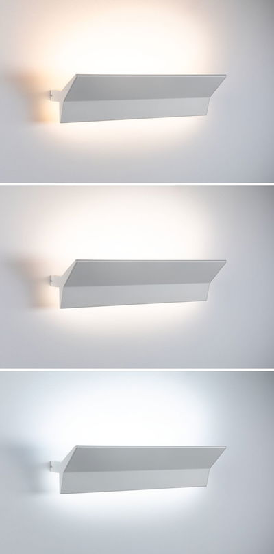 Modern white metal wall lamp with adjustable light for warm and cool ambiance lighting