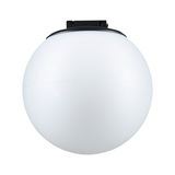 Round ceiling light with white plastic shade and black mount for modern indoor lighting