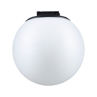 Round ceiling light with white plastic shade and black mount for modern indoor lighting
