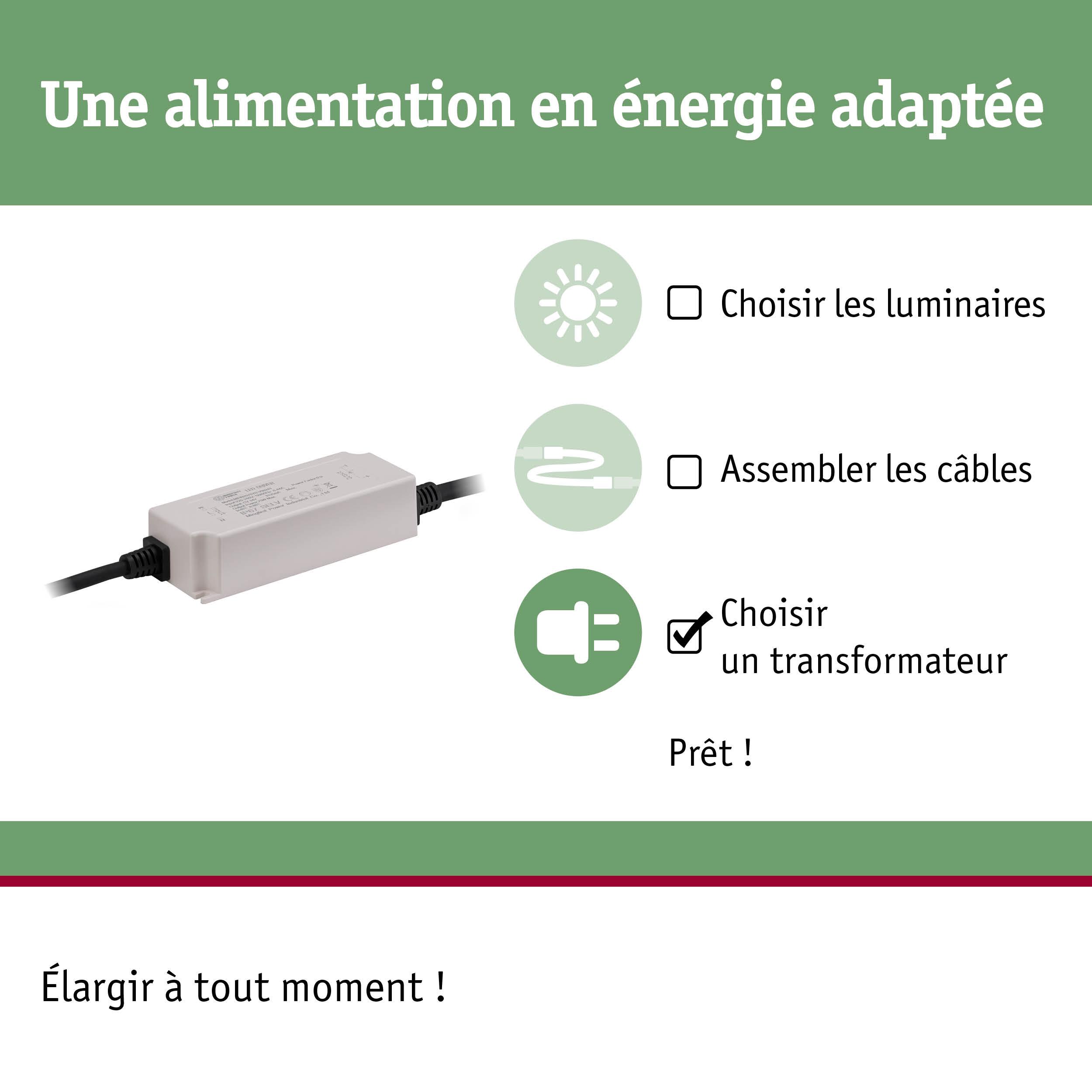 Transformateur blanc avec câbles pour éclairage LED, alimentation énergétique et technologie d'éclairage