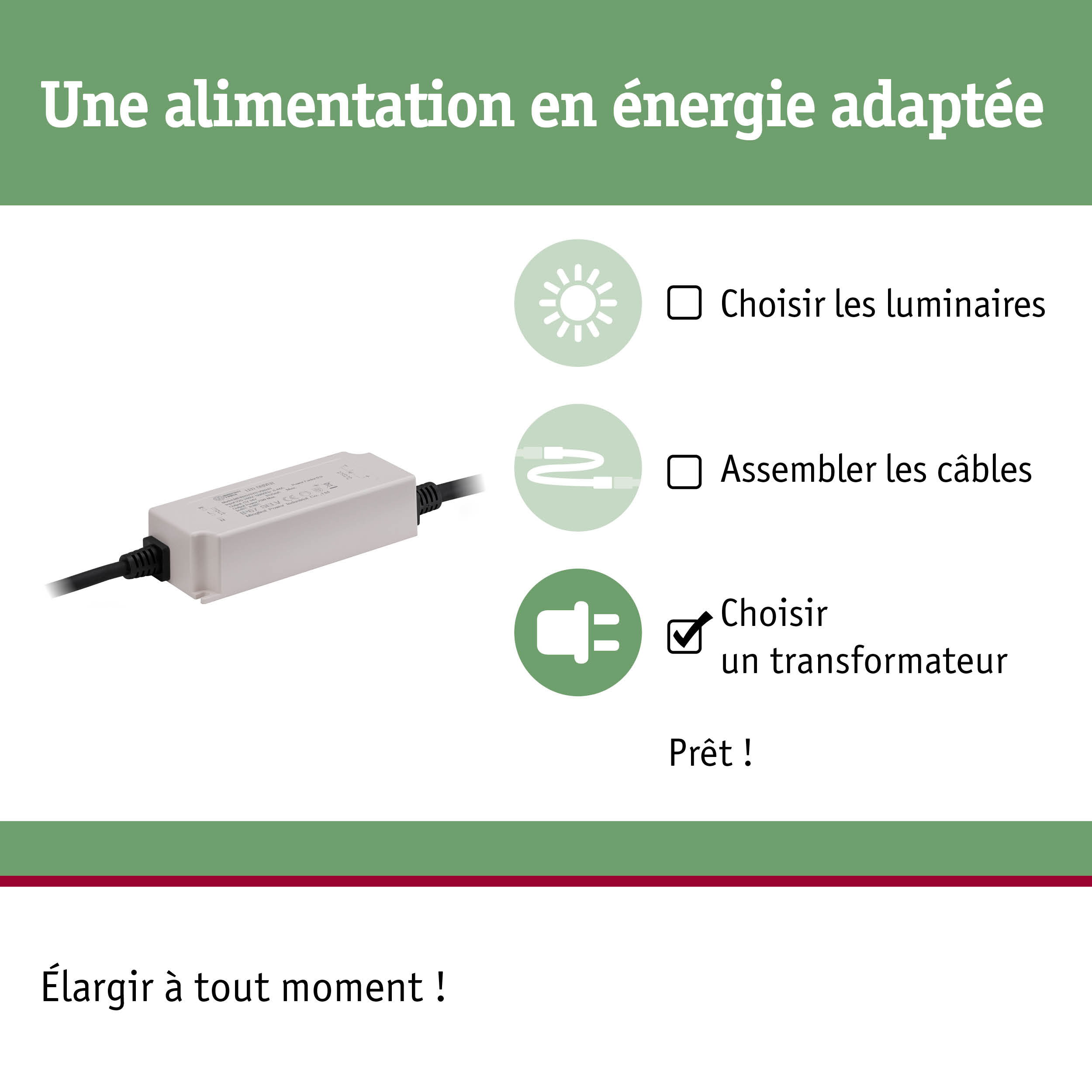 Transformateur LED blanc avec câble pour éclairage économe en énergie et installation facile