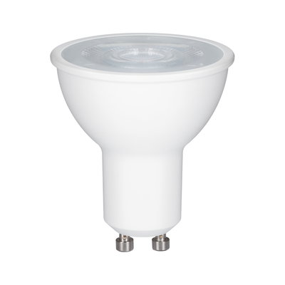 White LED reflector lamp with GU10 base made of plastic for energy-efficient lighting