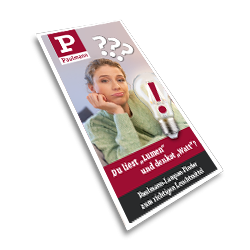 Informatiefolder over lampen met vrouw en vraagtekens, Paulmann verlichtingtips.