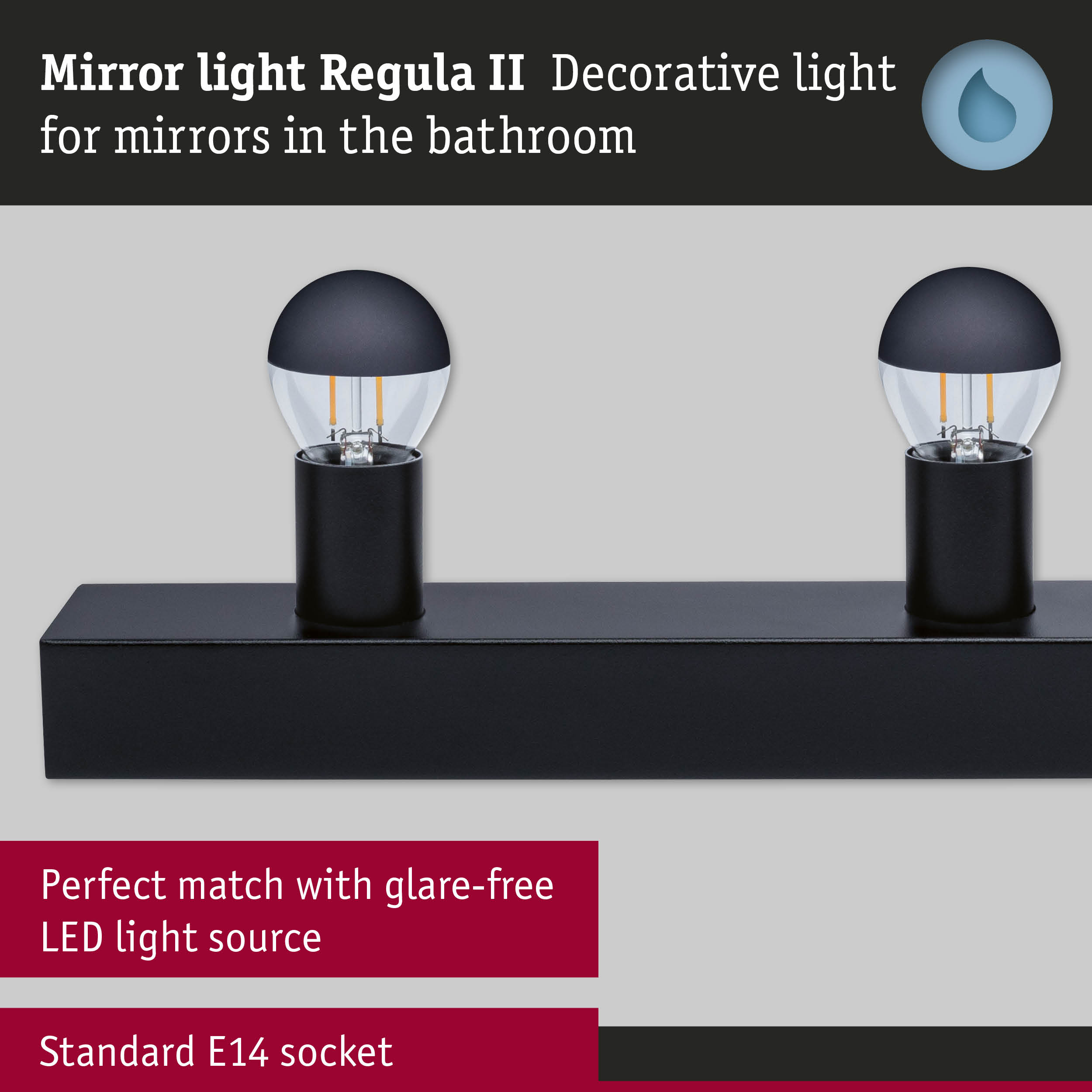Set Mirror light Regula II including light source 4-lamp IP44 E14 2700K 4x470lm 230V 4x4,5W dimmable Black/Crown mirror black matt