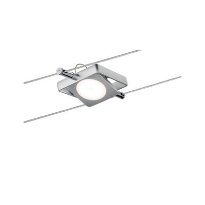 Moderner quadratischer LED-Seilstrahler in Aluminiumfarben mit warmweißem Licht für flexible Beleuchtung