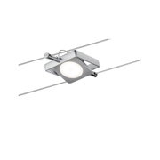Modern square LED cable spotlight in aluminum color with warm white light for flexible lighting solutions