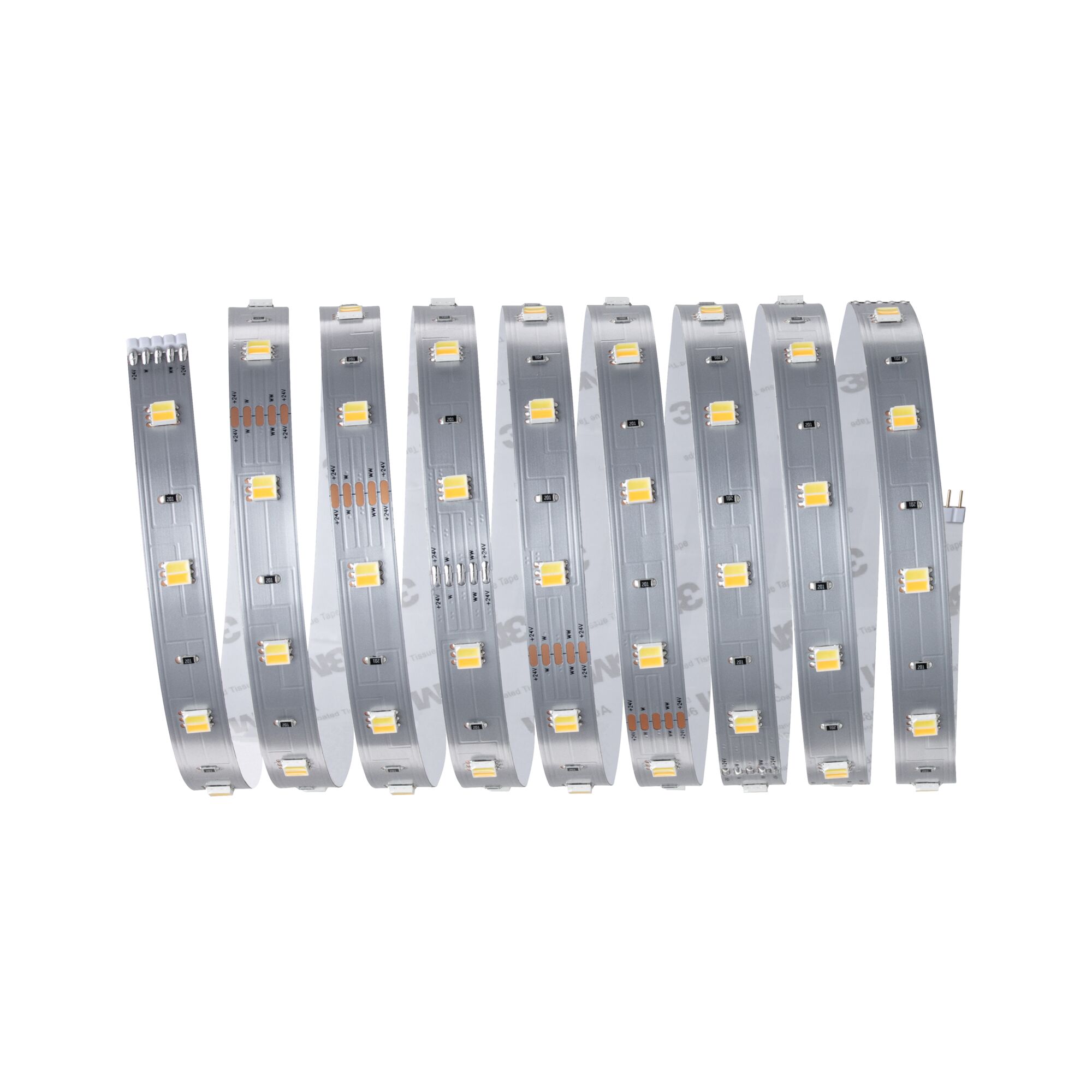 Flexible silver LED strip with warm white LEDs for versatile lighting applications and decoration