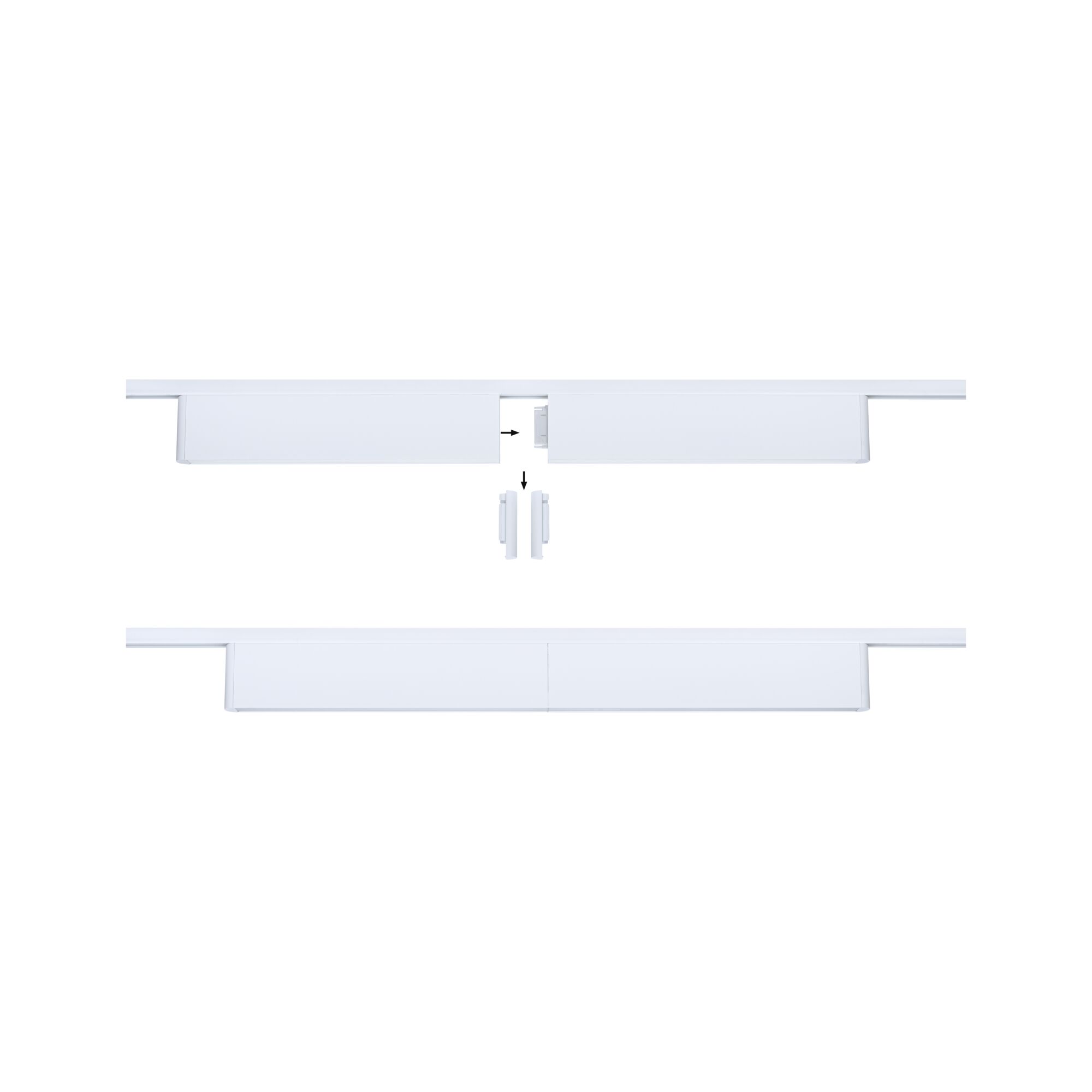 White aluminium connector set for LED track lighting enabling easy installation and extension