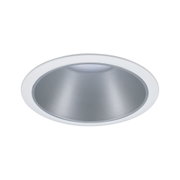 Rundes Einbauleuchtengehäuse aus silbernem Metall mit weißem Rand für LED-Spots