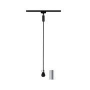 Zwarte kabel met chromen lampfitting voor moderne LED-hanglamp, minimalistisch ontwerp