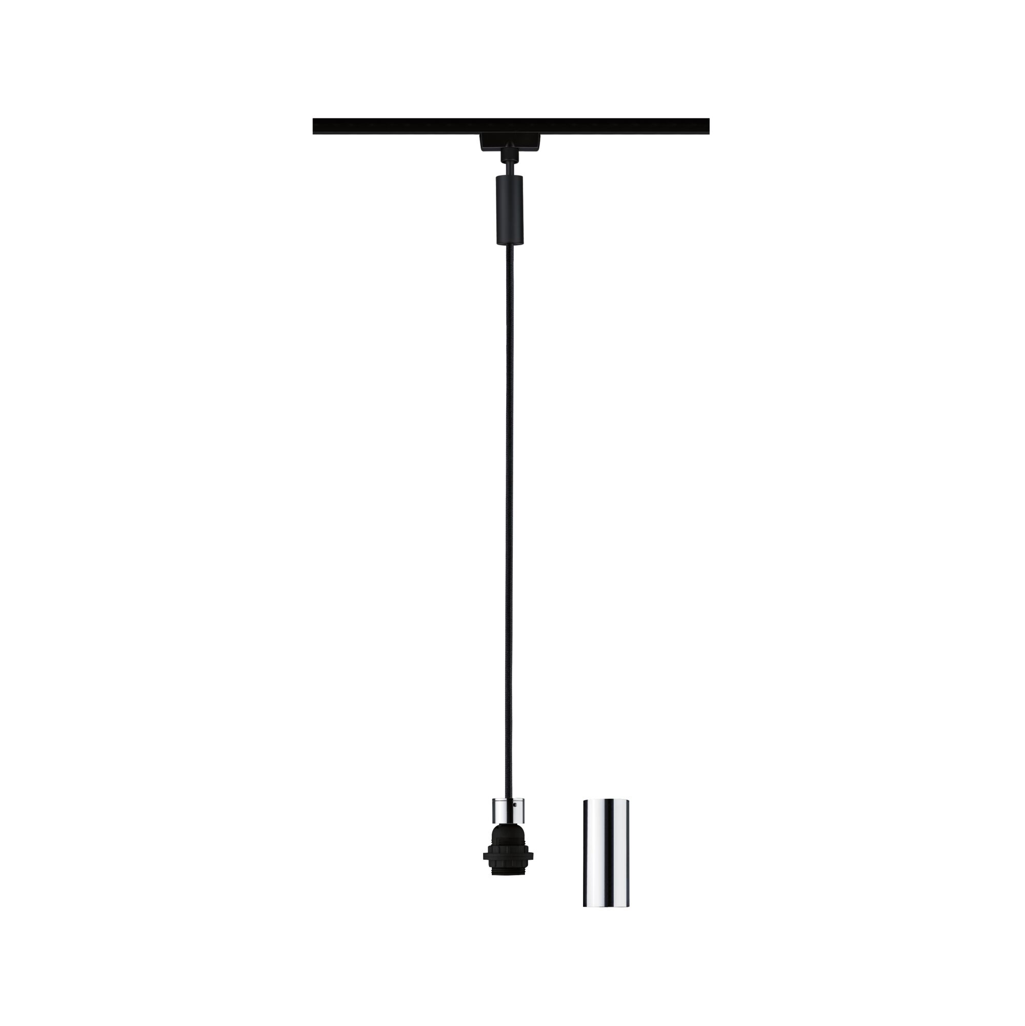 Schwarzes Kabel mit verchromter Lampenfassung für moderne LED-Pendelleuchte, minimalistisches Design