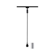 Schwarzes Kabel mit verchromter Lampenfassung für moderne LED-Pendelleuchte, minimalistisches Design